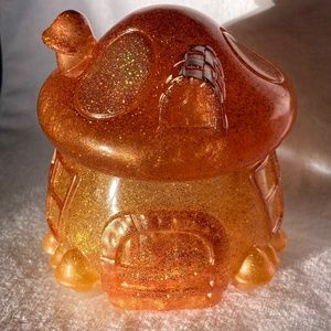 Orange/Yellow/Gold Mushroom Trinket Jar with Holographic Glitter